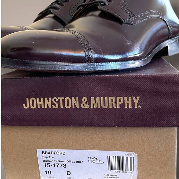 Men's 10D JOHNSTON & MURPHY Men's Burgundy Bradford  Brush Off Finish Shoes  IOB - Picture 9 of 14